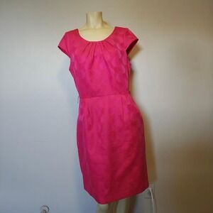 Shelby & Palmer Pink Jacquard Geometric Pleated Cap Sleeve Sheath Dress 10